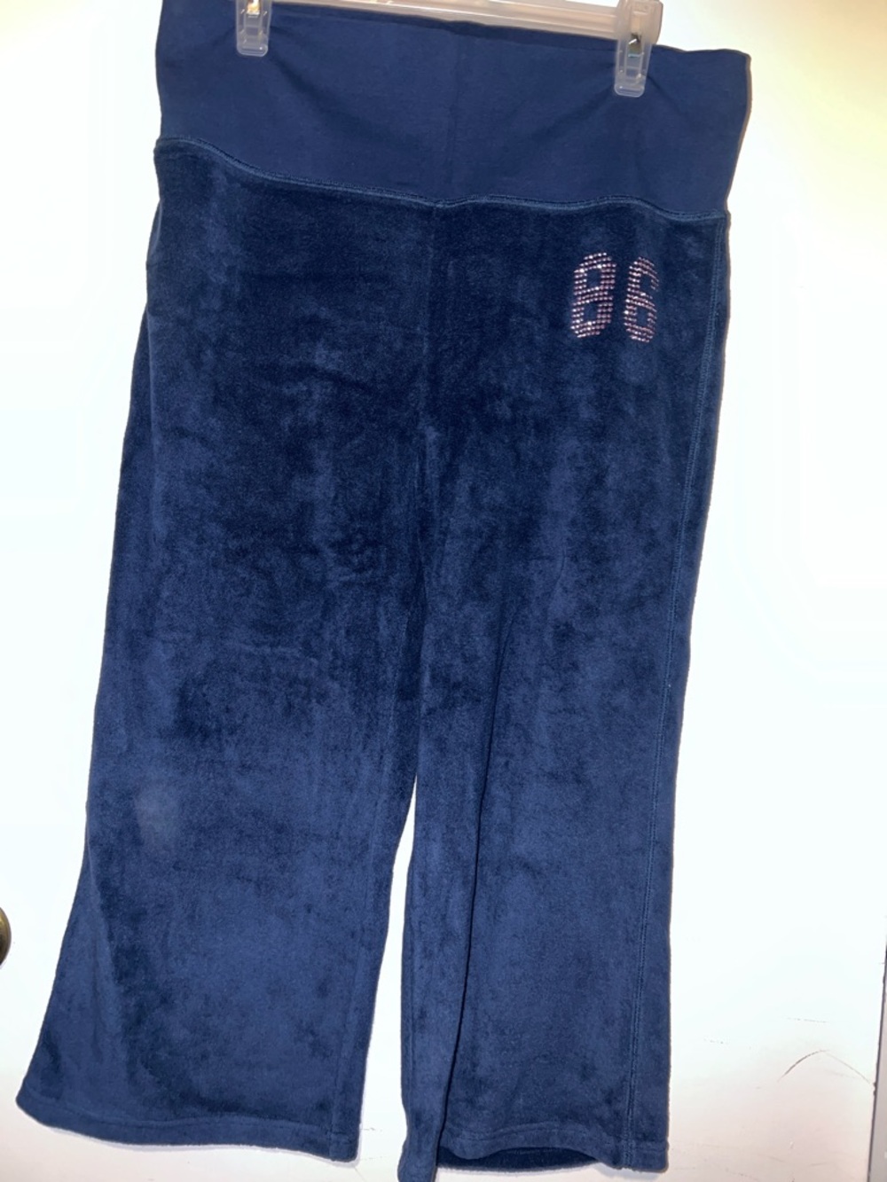 PINK Victoria's Secret Navy Velour Capris with Rhinestone '86'